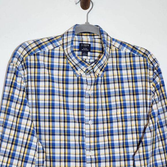 J. Crew Yellow and Blue Plaid Button Down Shirt Size Large Preppy Plaid Shirt - Picture 2 of 8